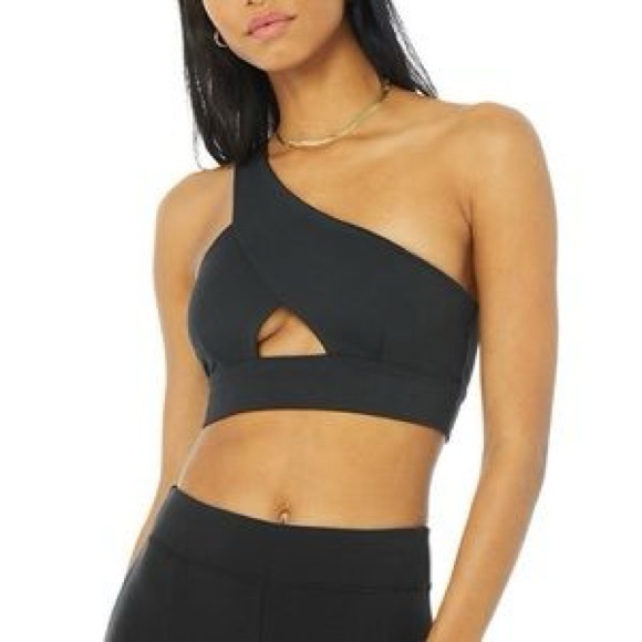 ALO Yoga Tops - ALO Yoga Asymmetrical Black Crop Top